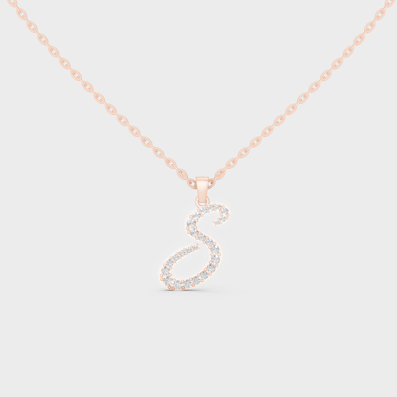 Romantic Rose Gold "S" Alphabet Lab Grown Diamond Pendant and Dainty Cable Chain